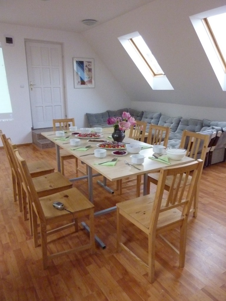 The dining table in one of the student kitchens, set by Betul, Izzet, and Gamze for what was to be a wonderful Turkish dinner.