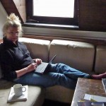 Mary's morning nest, coffee and blogging, pure bliss
