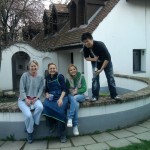 Margaret Hayden, Batul Aytepe, Gamze Cetinkaya, and Kazu Kukita in the central courtyard. Photographed by Izzet Coplan.