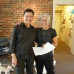 Setting up Gabriella Solti, left, our Hungarian curator, which seems so apt, with Marcia Pitch, afternoon of setup.