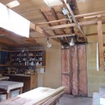 The rotted ceiling on the east side. Terry removed the gyprock while I was at the ICS, showing the rotted roof. Repair started 5 days after we got home.